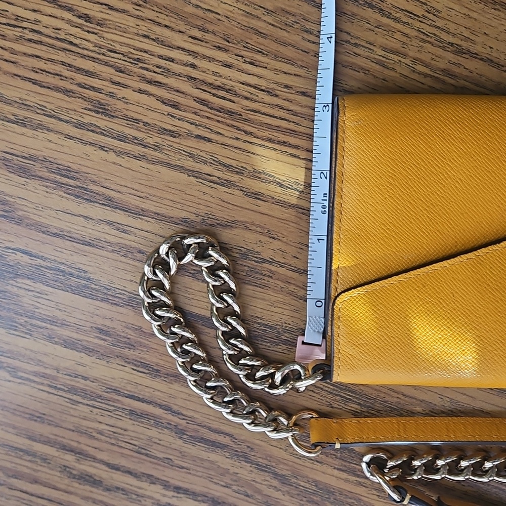 Michael Kors Yellow Saffiano Leather Crossbody Clutch with Dragonfly Charm - Picture 8 of 10